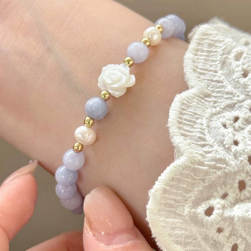 Aquamarine Camellia Natural Shell Bracelet Female High-value Student Girlfriend Bracelet Niche Design Jewelry