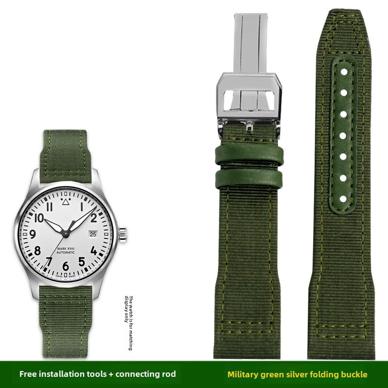 For IWC Pilot Nylon Genuine Leather watch band for IWC Mark 18 Balack Aces Portuguese original style woven canvas strap Bracelet
