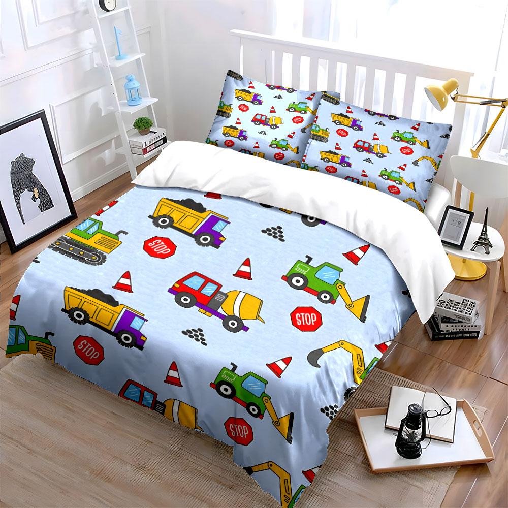 Construction Vehicles Kids Play Set  Kid'S And Adults' Bedroom Decor, Exquisite Three-Piece Bedding Set Gift