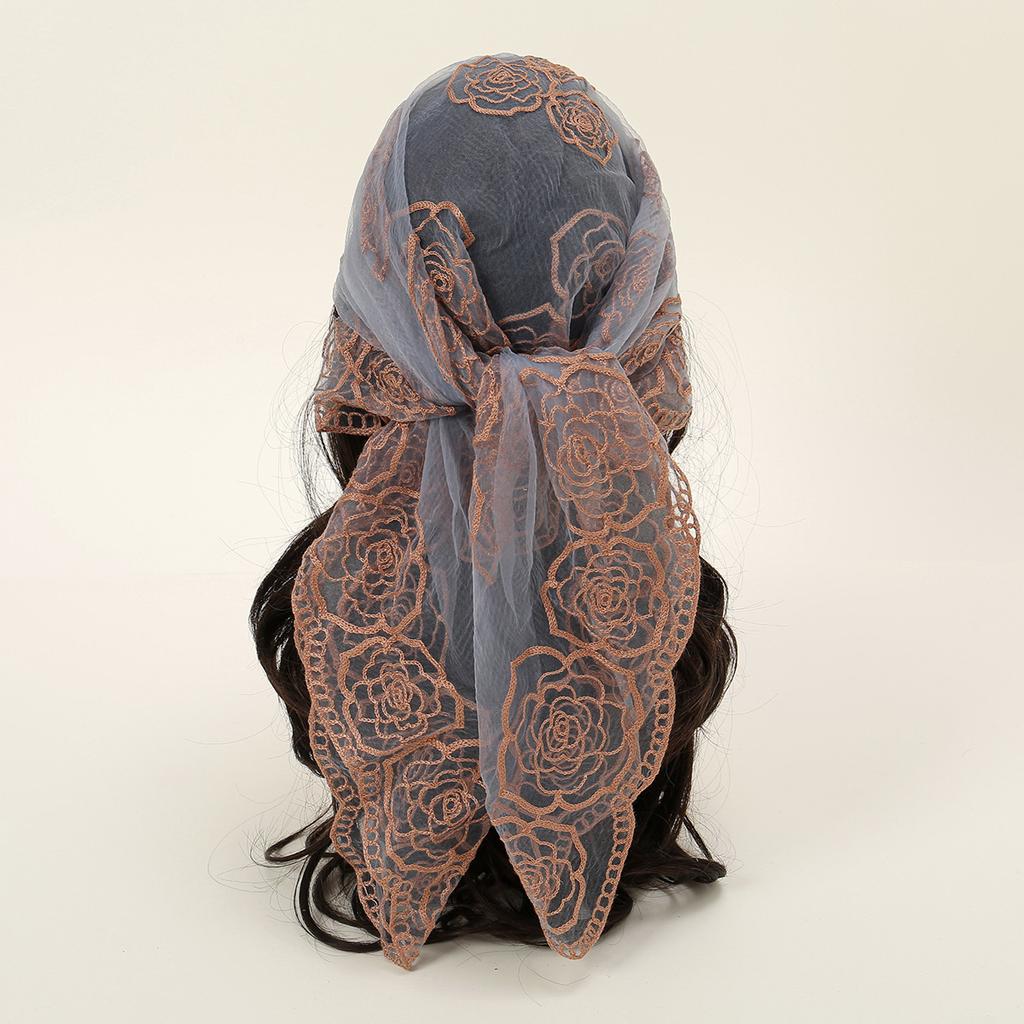 80 * 80CM Embroidered Square Scarf Decorative Silk Scarf Fashion Versatile Rose Headband