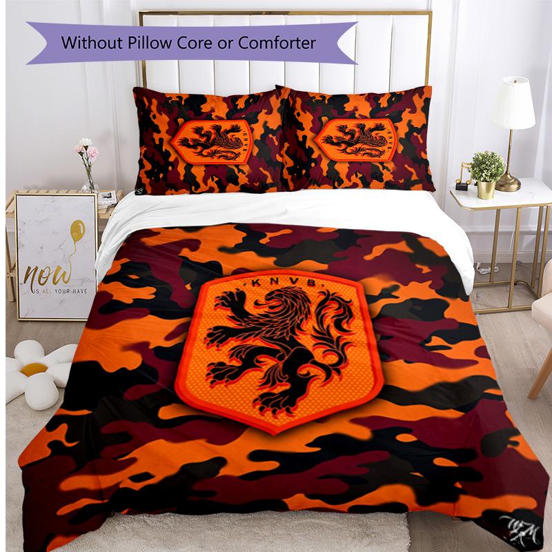 Netherlands Football Printed Bedding 3 Piece Set Cozy Breathable Bed Cover Set as Housewarming Holiday Gift