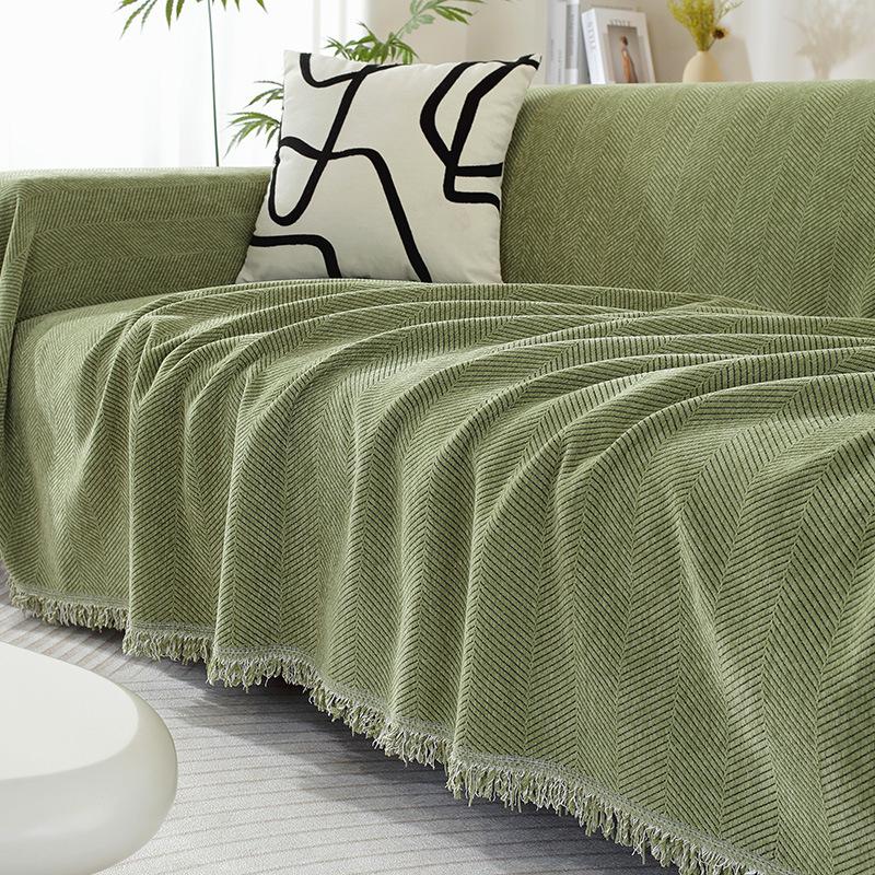 Solid Thick Herringbone Patterned Sofa Towel Chenier Anti Scratch Full Cover Couch Cushion Simple Dust Cover For All Seasons