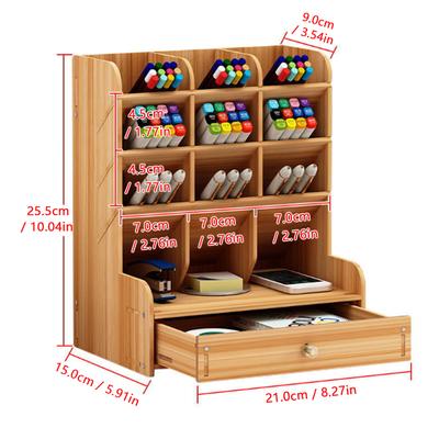 Wooden Desk  , Pen Holder with Drawer Paper Holder Storage Container for Pencil   Supplies
