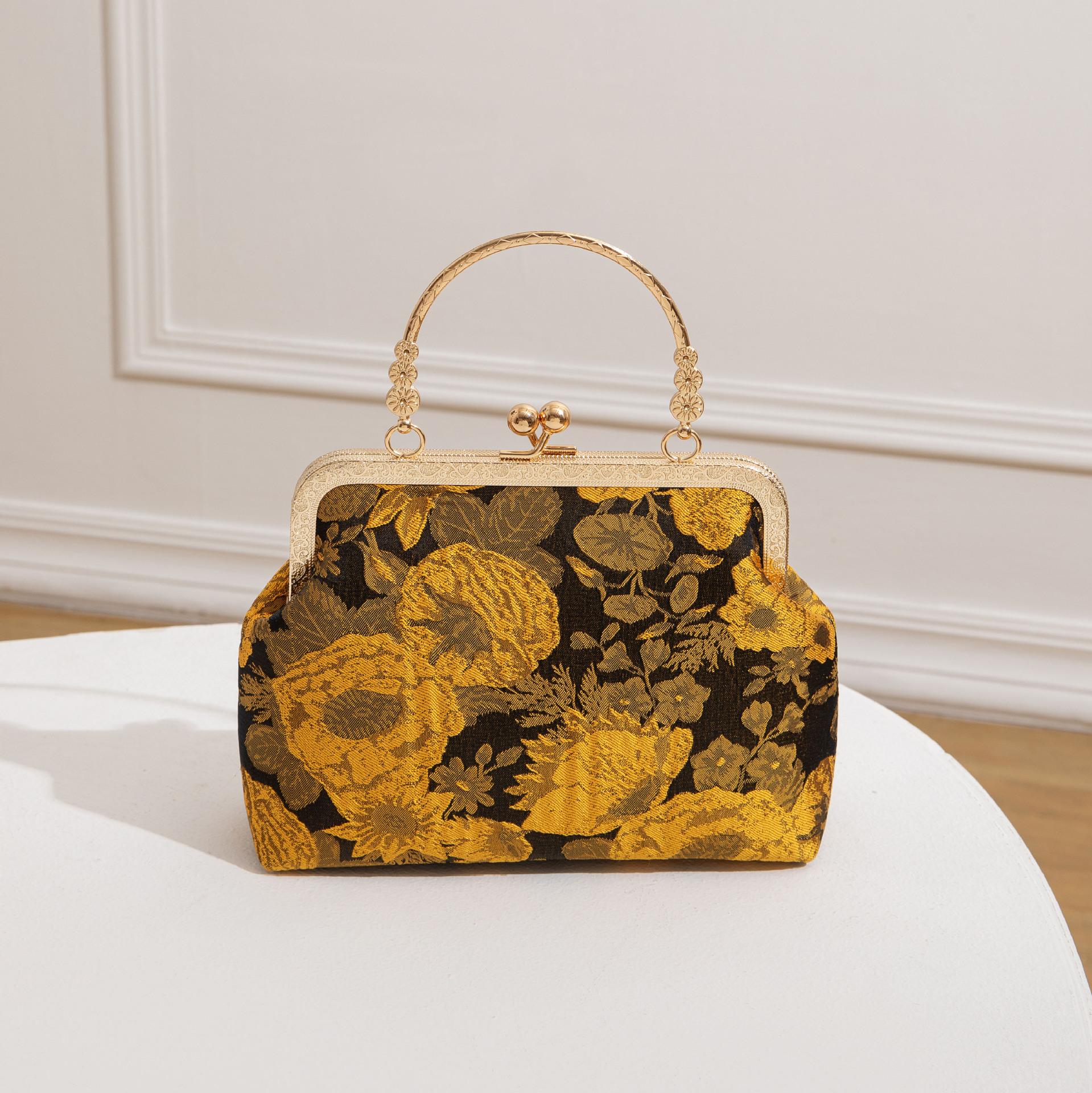 Palace Style Flower Brocade Chinese Crossbody Bag Exquisite Relief Craftsmanship Retro Handbag Versatile Shoulder Bag