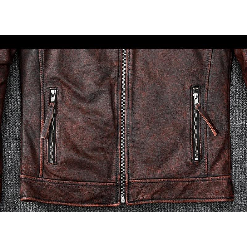 Chinesische Größe Vintage braun Mantel klassische Biker Stil kurze schlanke echte Lederjacke Männer Casual Ledermantel Herbst