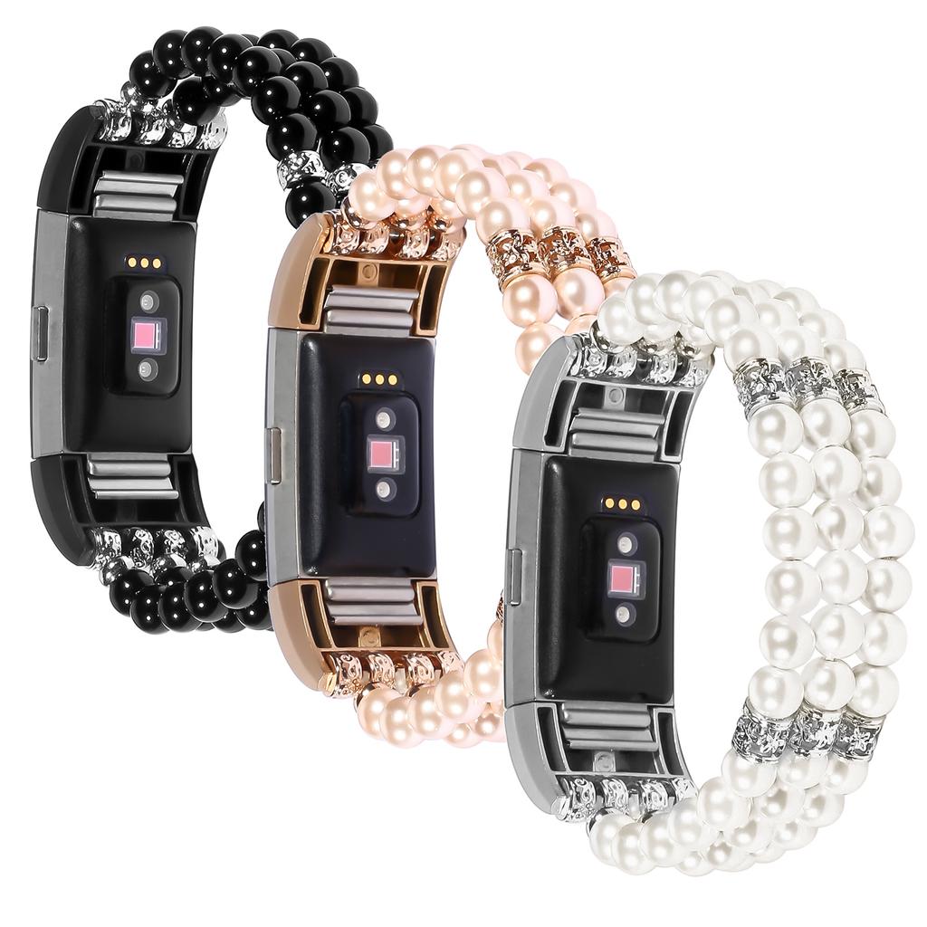 For Fitbit Charge 3/4 Three Rows Stylish Pearl Bracelet Wrist Strap Replacement Watch Band