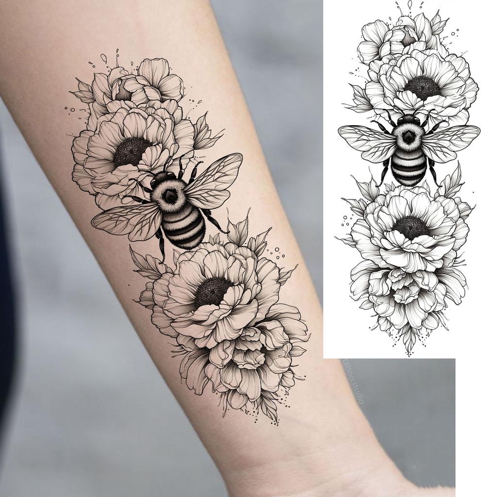 1 Sheet Sketch Flower Animals Temporary Tattoos For Women Long Lasting Waterproof Elephant Turtle Fake Tattoo Body Art Stickers