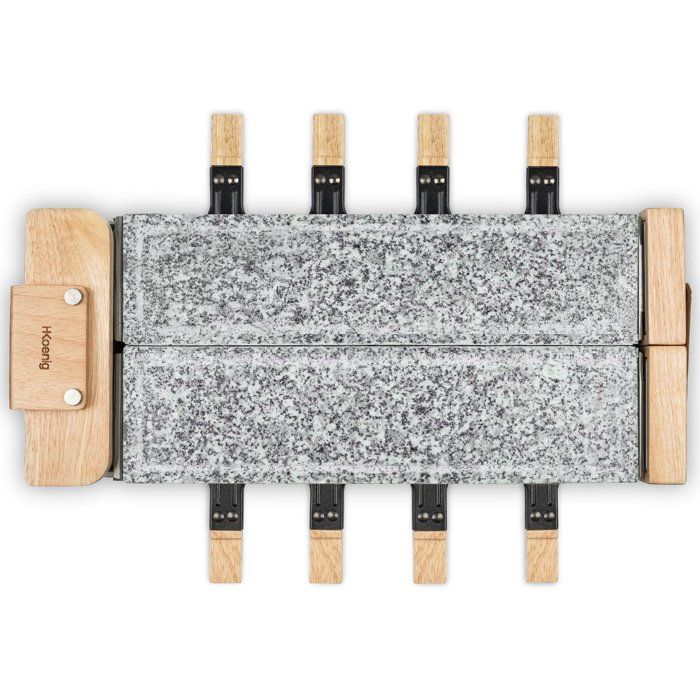 Raclette-Gerät - HKoeNIG - WOD362 - 1400 W - Bis zu 8 Personen - Steinplatte mit drehbarer Basis - Holzdesign