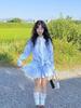 Women's Retro Lace-Up Patchwork Striped Dress: Early Autumn College Style, Waist-Slimming Casual