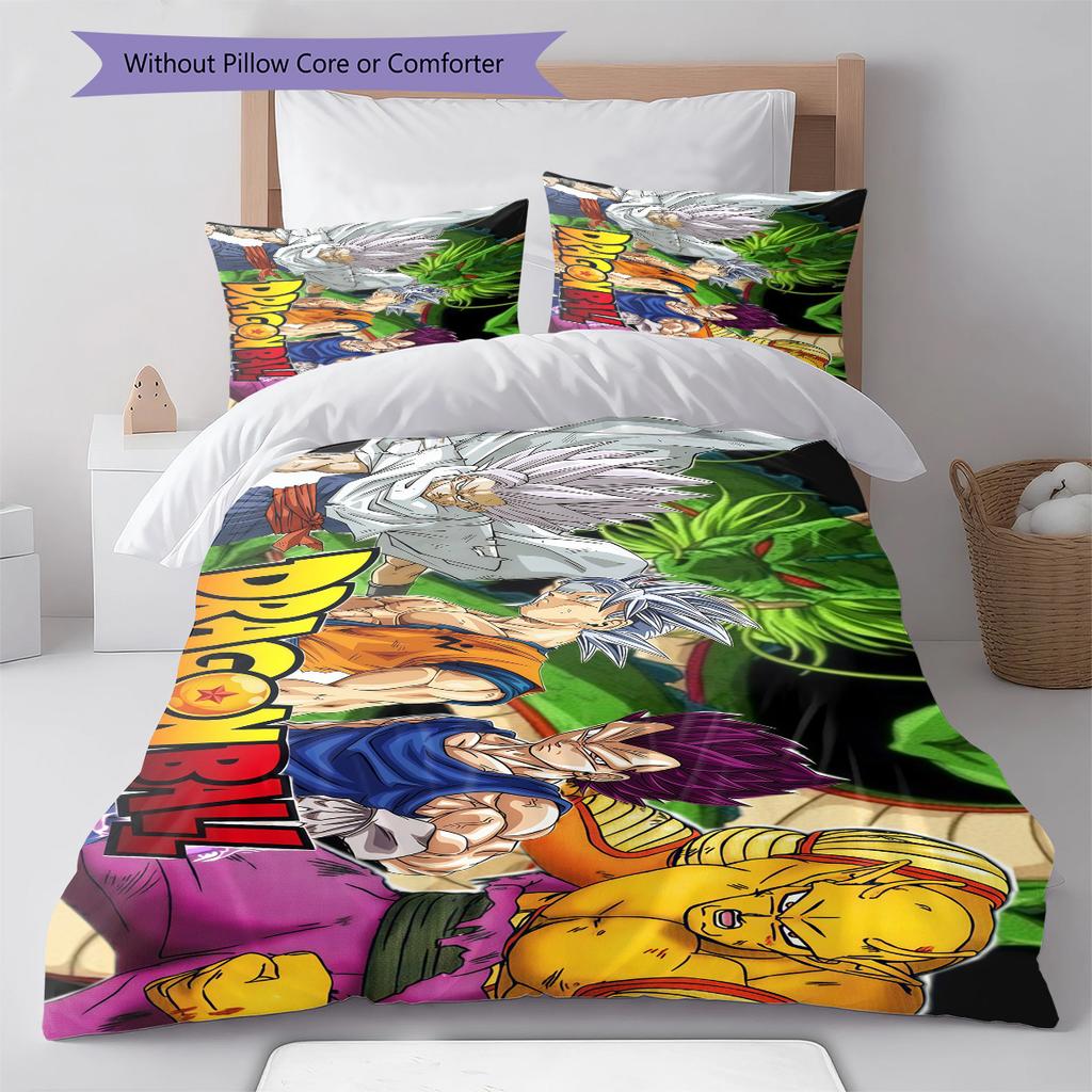 Son Goku Pattern Bedding,Quilt Set Quilt Cover Pillowcase Home Birthday Gift (1 * Duvet Cover + 2 * Pillowcase, Without Core)