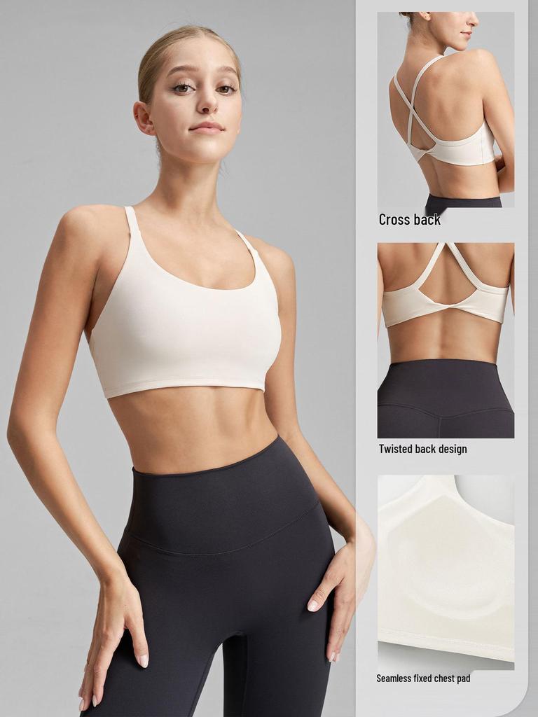 Women's Cross-Back Sports Bra: Sexy, Stylish Design for Pilates, Fitness, and Yoga, with Fixed Cups and Thin Straps for Outdoor Wear.