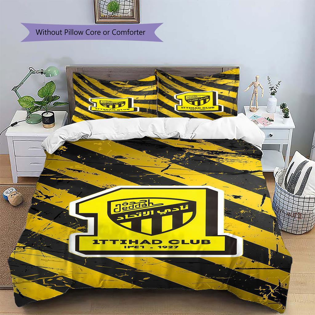 Al-Ittihad FC Pattern Bedding,Quilt Set Quilt Cover Pillowcase Home Birthday Gift(1 * Duvet Cover + 2 * Pillowcase, Without Core)
