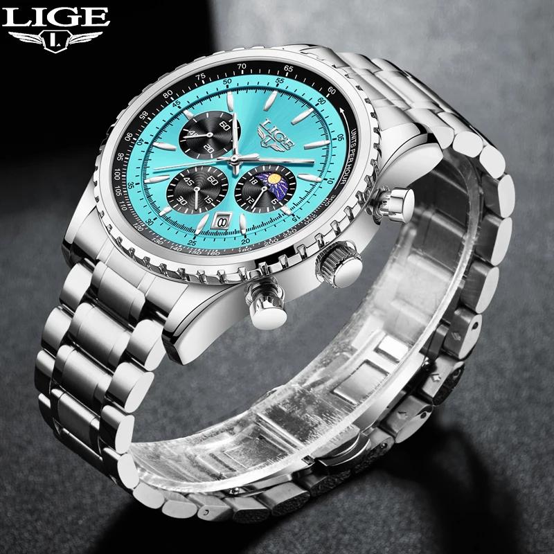 LIGE Luxury Men Watches Quartz Man Watches Waterproof Luminous Watch for Men Date Chronograph Sport Wristwatch Orologio Uomo