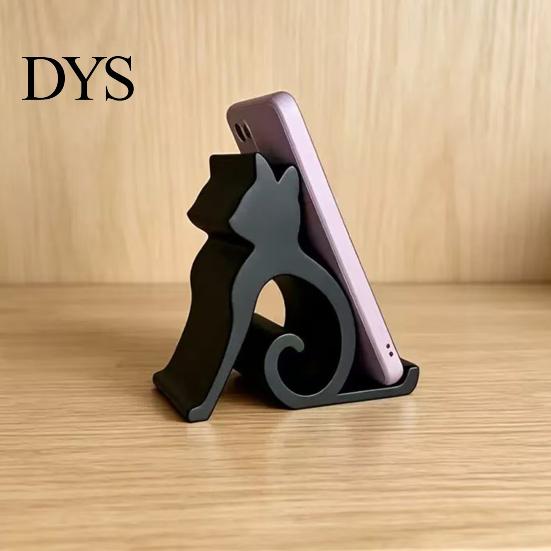 Mobile Phone Holder Cute Cat Stand, Curled Tail Kitty Desk for Cell Wood Style Stand Tablet, 3D Printed Universal Office Bedroom, Gift Lovers
