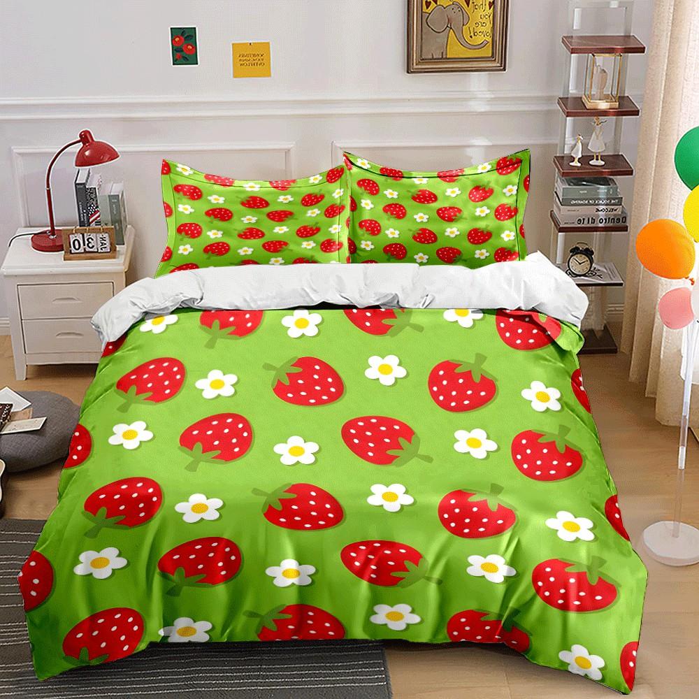 Strawberry-Themed Three-Piece Set Design Exquisite Three-Piece Bedding Set Gift For Kids And Adults