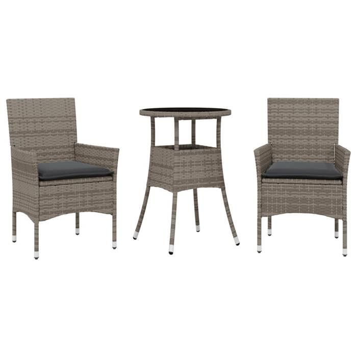 VidaXL Garden Dining Set and Cushions 3 Pcs Grey Rattan Glass, Outdoor Dining Set, Furniture of 3278621