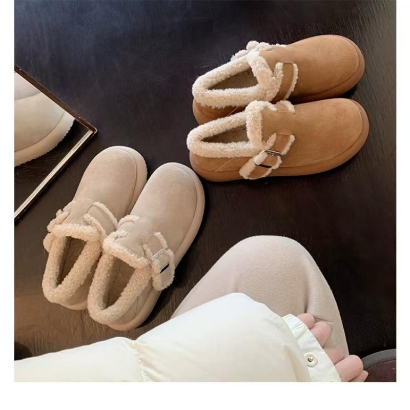 Wool version~ leather warm plush thick-soled snow boots women's winter cotton shoes retro plush single shoes