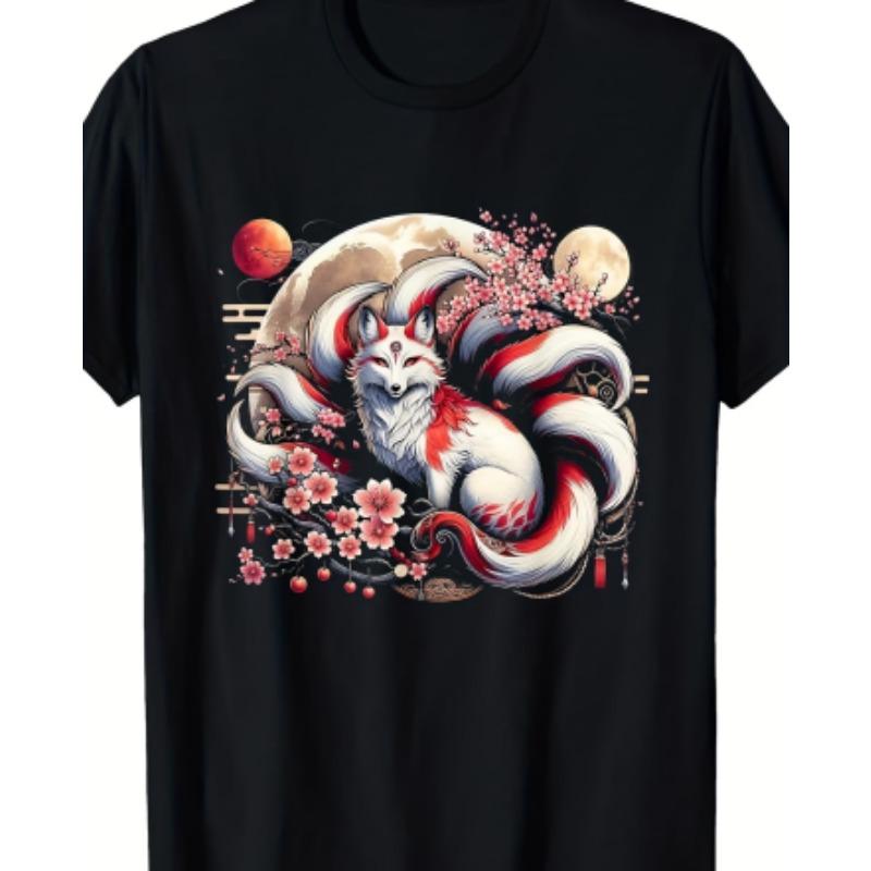Men's Anime Print T-Shirt - Anime Character Print Crew Neck Short Sleeve Shirt, Machine Washable, Suitable for Anime Apparel and Party Outfits