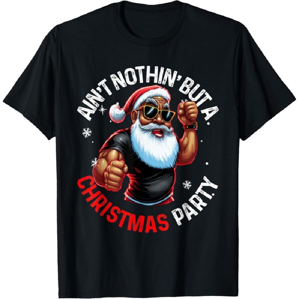 African American Santa Claus Christmas Pajama MenWomen T-Shirt