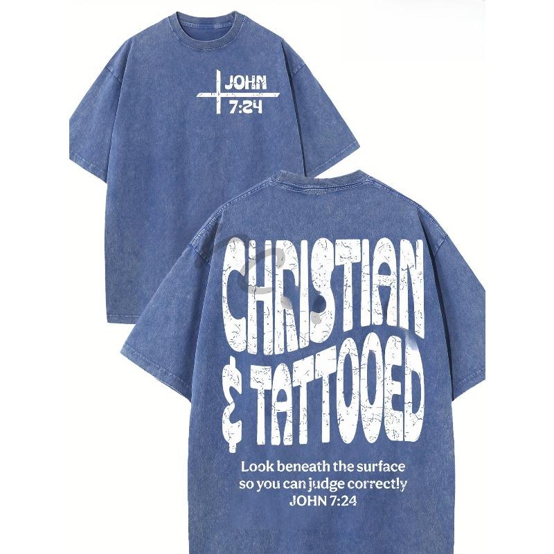 

The CHRISTIAN & TATTOOED John 7:24 Pattern Printed Street Style Washed T-Shirt, Weighing, from The Orca BBB Brand, Is Ideal for Casual Outings 5XL синій
