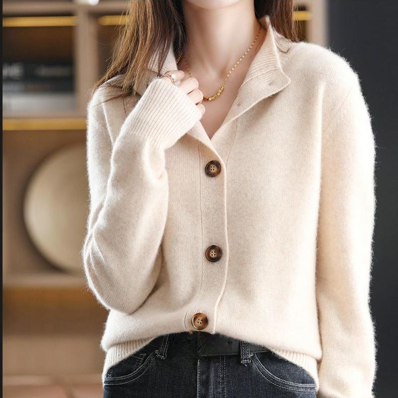 Women's Knitwear Autumn/winter Stand-up Collar Cardigan Knitted Sweater Loose Knit Jacket Thickened Outwear Knitted Top