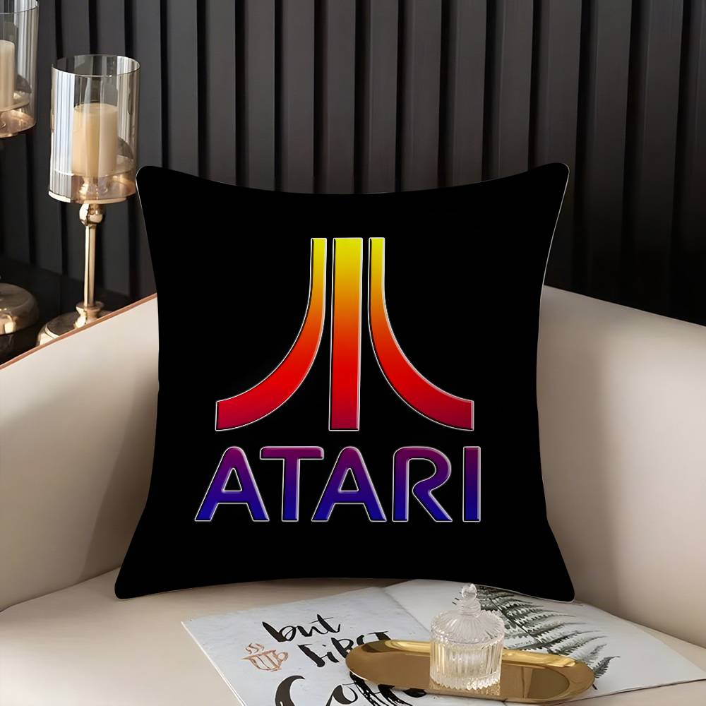 Classic A-AtariS Game Logo Pillow Case Home Dorm Chair Back Short Plush Double-sided Printing Office Nap Time Cushion Cover