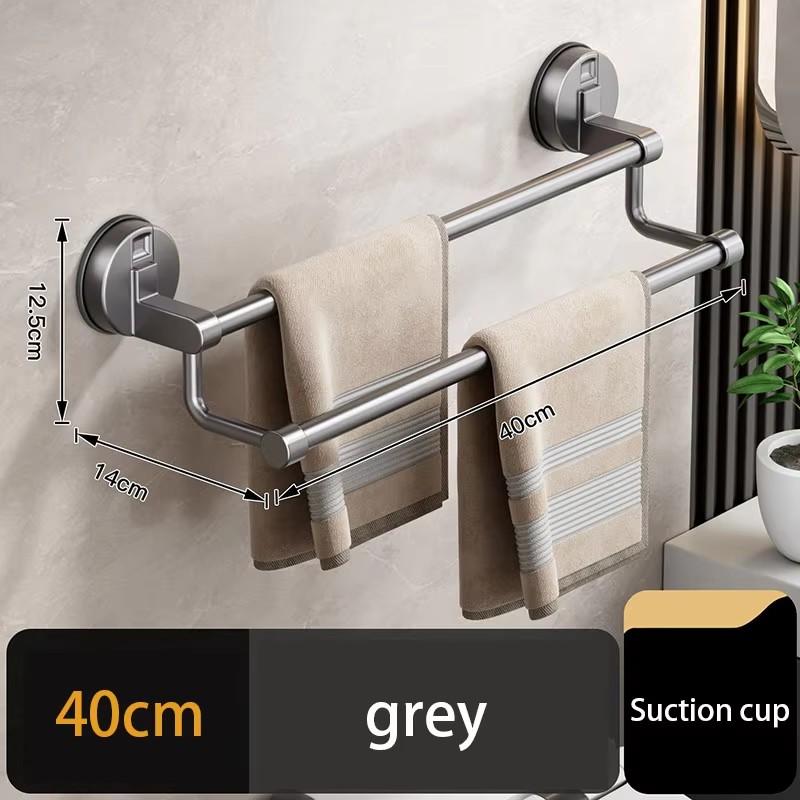 Washroom Space Aluminum Double Rod Suction Cup Towel Shelf Punch-free Hanging Towel Rod Bathroom Towel Slipper Storage Rack