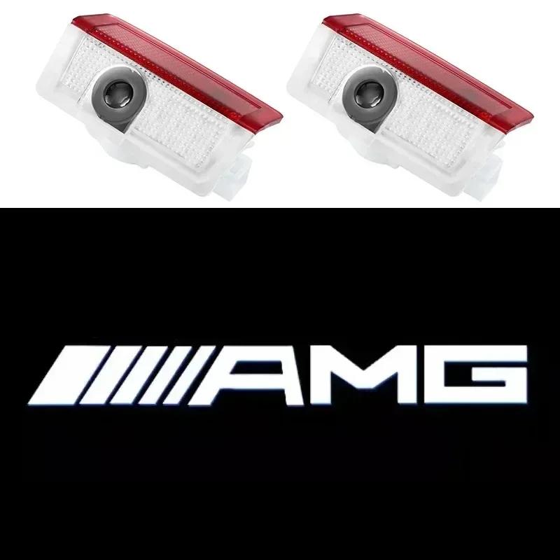 Autocollant de Voiture Nouveau 2025 Pour Mercedes Benz 2 Pièces Lampes de Projecteur de Porte de Voiture à Lumière LED Accessoires Pour Mercedes Benz AMG A B C M ML GLA
