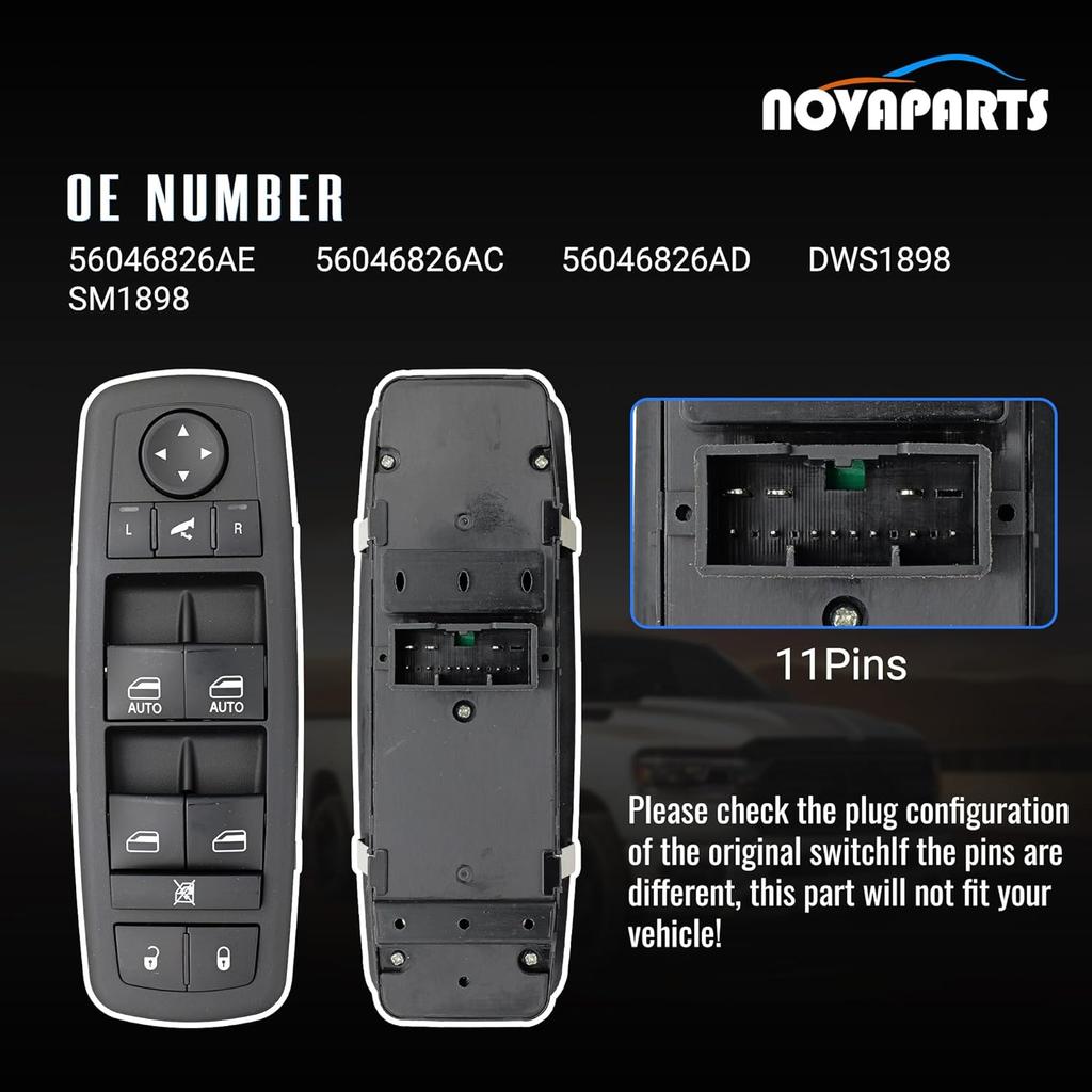 11P 56046826AE Driver Side Power Control Window Switch For 2016-2018 Ram 1500 2500 3500 -2024 Ram 1500 Classic 56046826AC 56046826AD Front Left (2