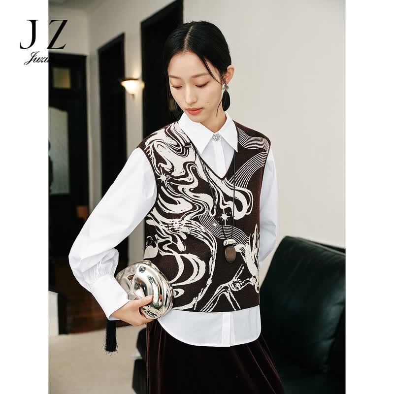 JUZUI New Chinese Style Floral Jacquard Knit Vest S