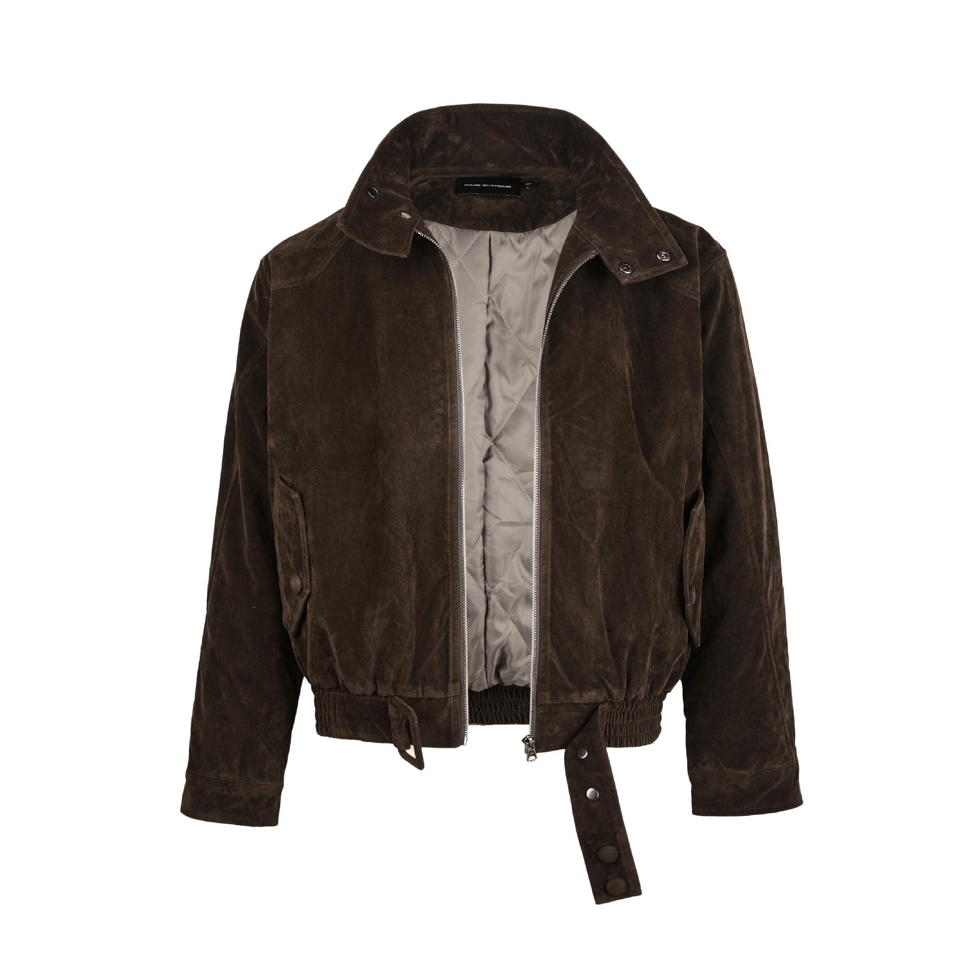 

EME Yishengyis Cowhide Suede Padded Motorcycle Jacket - Retro American Style, Thick Winter Fluff Cotton Outerwear XL