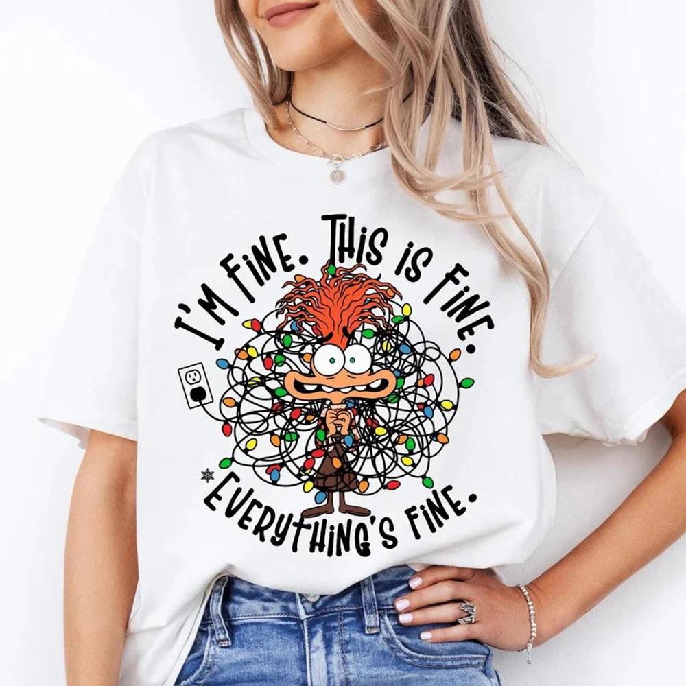 Anxiety Christmas everything is good from the inside out emotions Christmas prints fashionable and versatile Womens Tshirts S