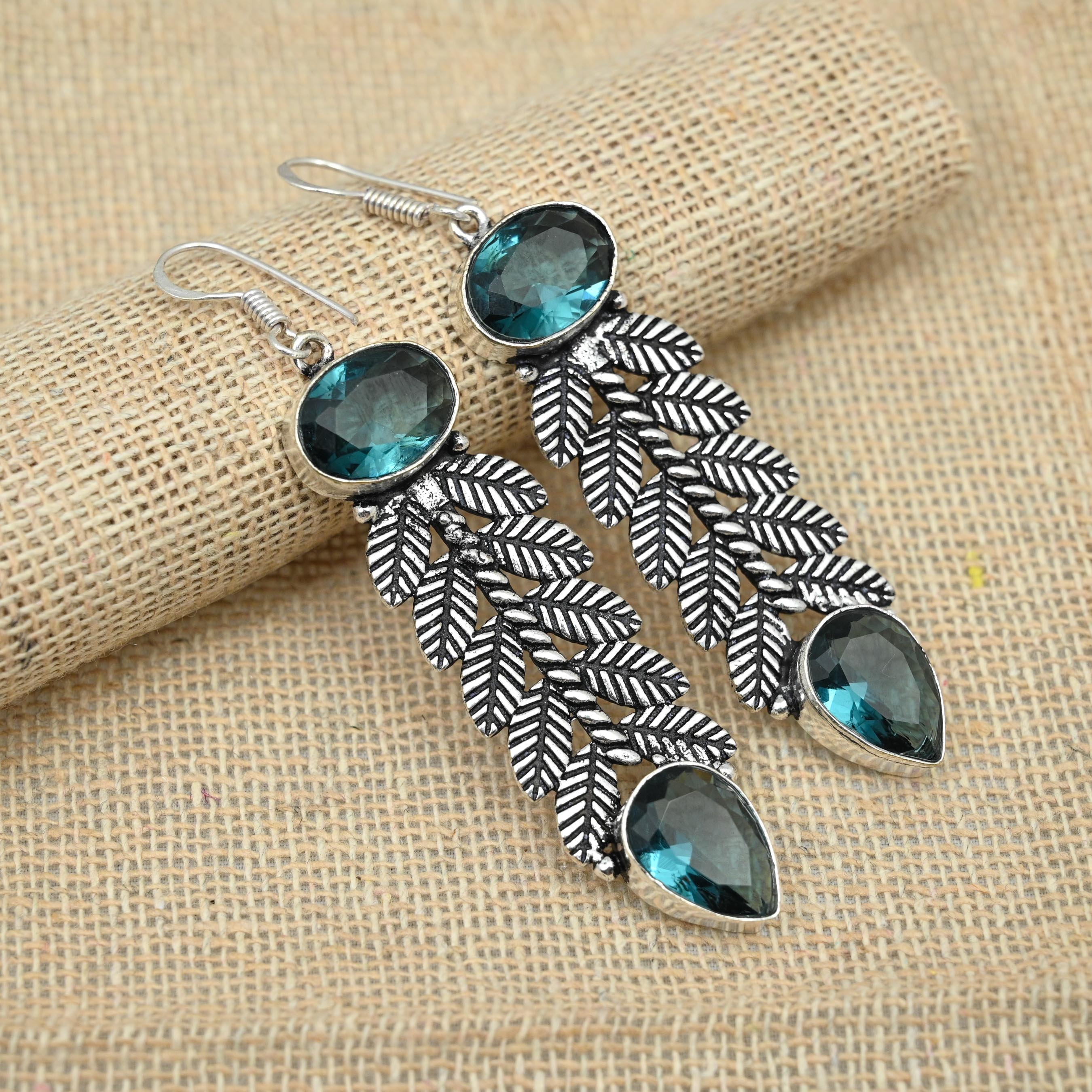 

Индиколит, турмалин, драгоценный камень, стерлинговое серебро 925 пробы, дизайнерские ювелирные серьги ручной работы 2.95 Inches синий