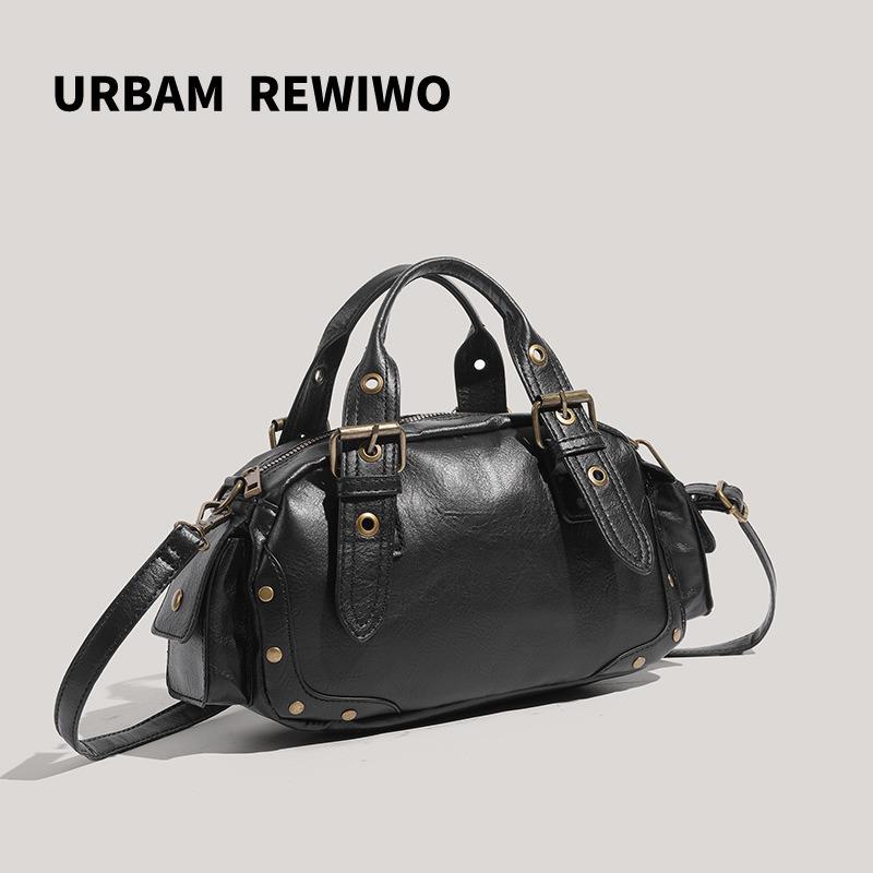 2025 New Retro Handbag Niche Fashion Bowling Bag Textured Single Shoulder Crossbody Bag Versatile Boston Bag