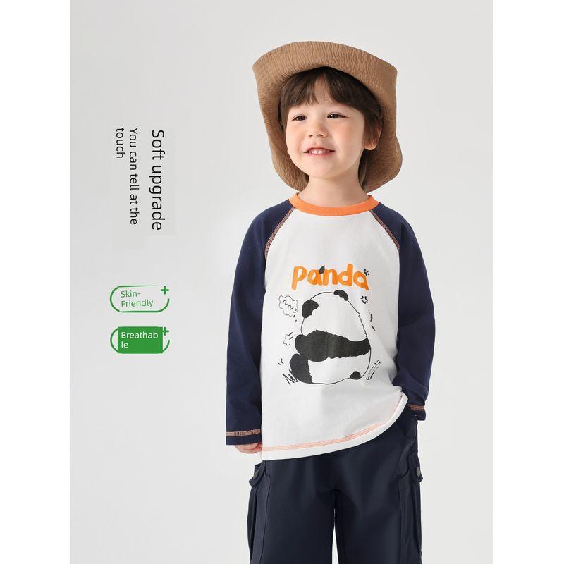 Right European Style Boys' Color-Block Long-Sleeve T-Shirt, Children's Pure Cotton Spring 2026 New Model, Baby Antibacterial Casual Top