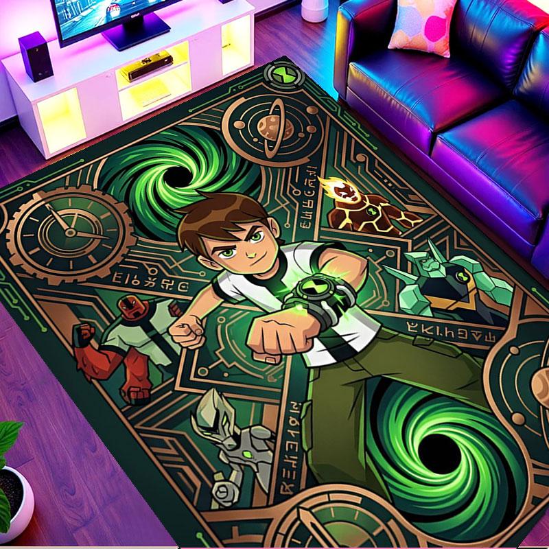 Ben 10 Cartoon Print Rug, Washable Floor Carpet, For Entryway Dorm Laundry Room Office Study, Home Decor Birthday Christmas Gift
