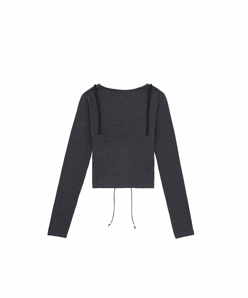 NO EXTRA TOUCH Bustier Layered Long Sleeve Tee (Charcoal) / 26Fwts003Ch