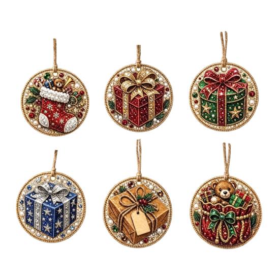 Creative Weekend Activity Kit 6Pcs/Set Christmas Ornaments DIY Faux Pearl Art Kit, Hanging Decorations Craft Personalized Tree with Round Charms