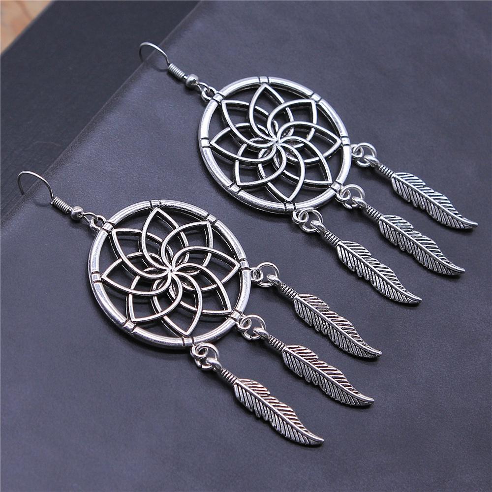

Carved Pattern Flower Of Life Dreamcatcher Dangle Earing Bohemian Geometric Drop Earrings For Women Vintage Fashion Jewelry