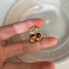 French Retro Tiger's Eye Crystal Round Earrings: Autumn/Winter Gold-Plated Copper Hoops for Women