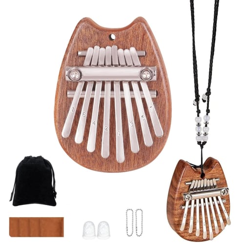 JOEBO Mini Kalimba Thumb Piano, 8-Key Portable Piano Pendant, Made of Premium Wood, Finger Piano, Finger Percussion Instrument, Finger Music Box, Begi