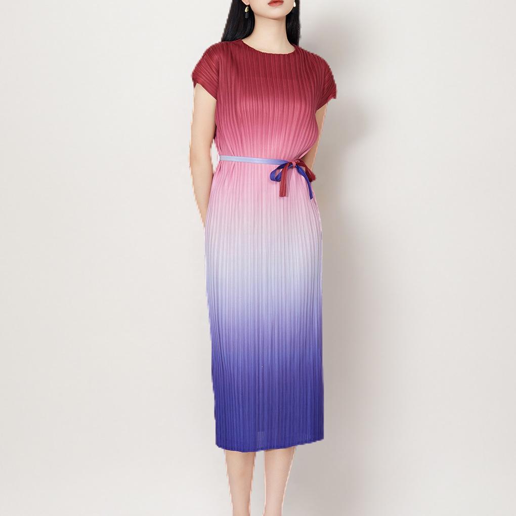 

Miyake Women s High-End Gradient Pleated Summer Dress One Size
