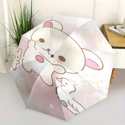 Rilakkuma,Cute Animals Automatic Folding Umbrella-Simple 8-Rib Design, Bright Cartoon Pattern, Durable Iron Frame, Suitable For Travel, Outd