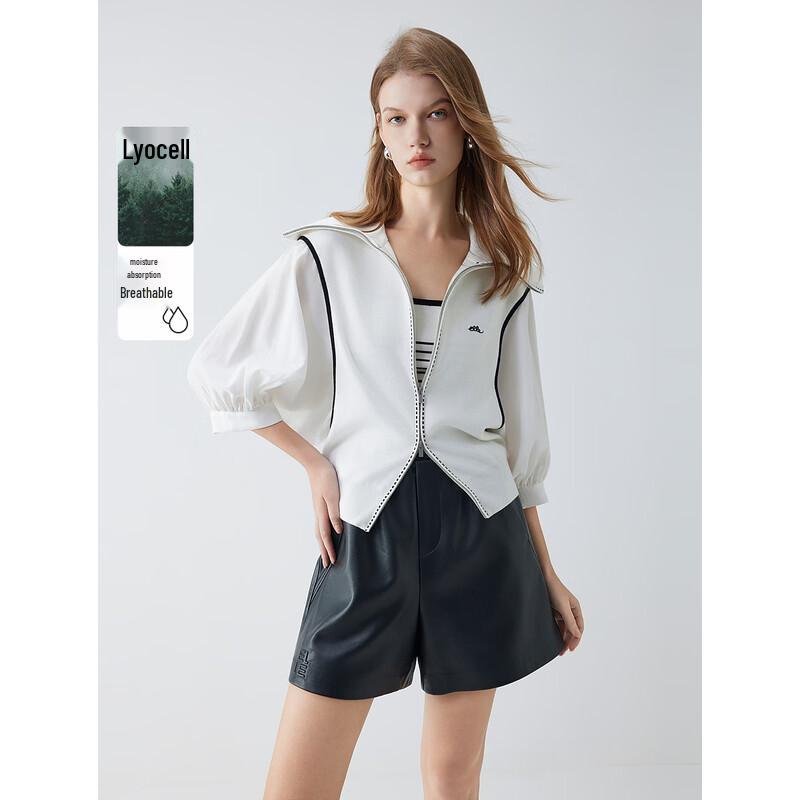 ELLE Women s Contrast Lapel Knit Cardigan S