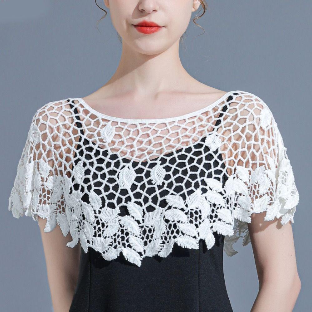 Cape Hollow Out Crochet Shawl White Knitted Scarves Retro Blouse Shoulders Fake Collar  Spring