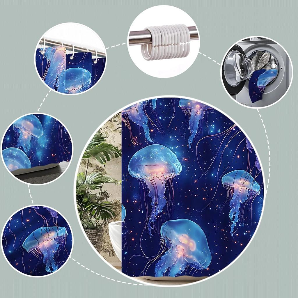 Jellyfish Shower Curtain Underwater World Marine Life Dreamy Blue Sea Bath Curtain Bathroom Accessories Decor With Hooks
