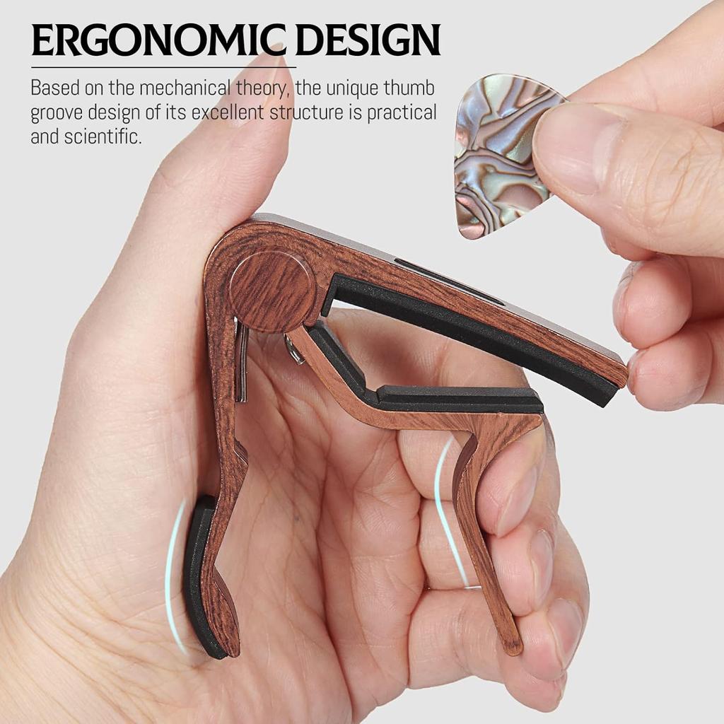 Capo Guitar Capo with Pick Holder for Acoustic and Electric Guitar, Ukelele, Bass, Banjo Rosewood
