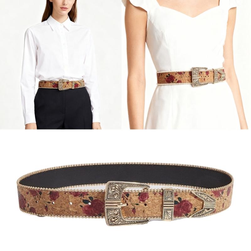 Smooth PU Leather Women's Timeless Belt Modern Rose Design Comfortable Waistband For Daily Use And Extended Wear