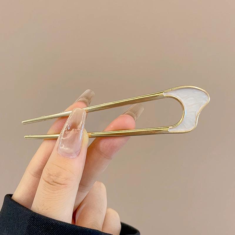 U-Shaped Fixed Hairpin with High-End Alloy Comb for Women's Updos - Ancient Style Four-Tooth Insert