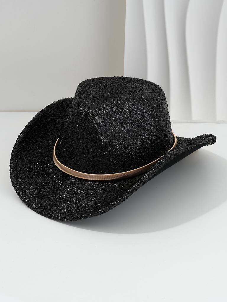 Unisex Elegant Brushed Top Hat YK Style Cowboy Hat, Metal Round Accessories Belt Bonfire Party
